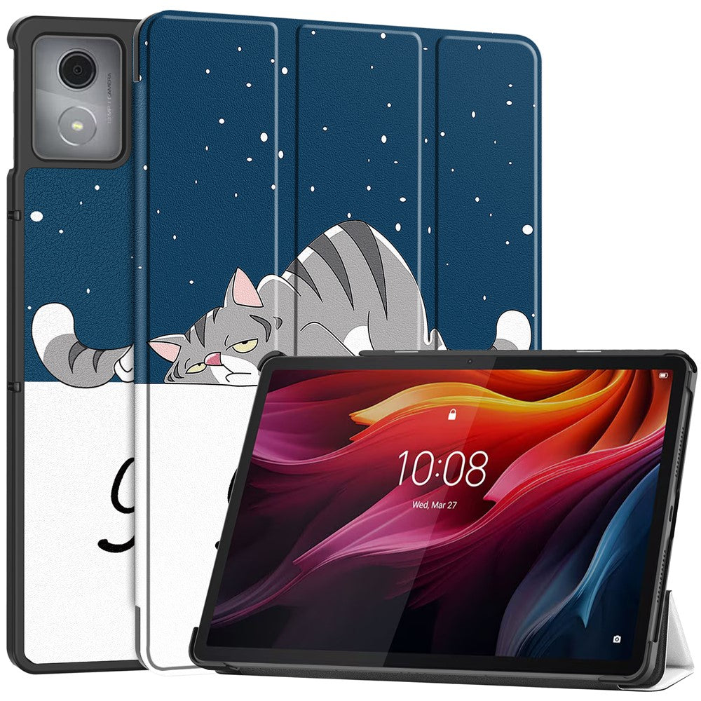 For Lenovo Tab K11 Plus Case Pattern Print Leather Tablet Cover with Stand - Cat