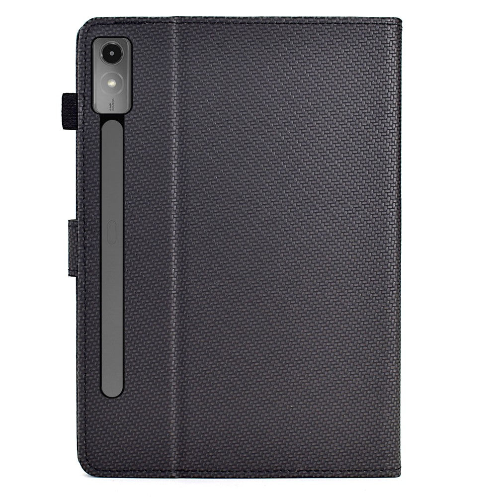 For Lenovo Tab P12 Leather Case Carbon Fiber Texture Tablet Cover Stand View - Black