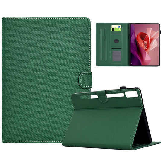 For Lenovo Tab P12 Leather Case Carbon Fiber Texture Tablet Cover Stand View - Green