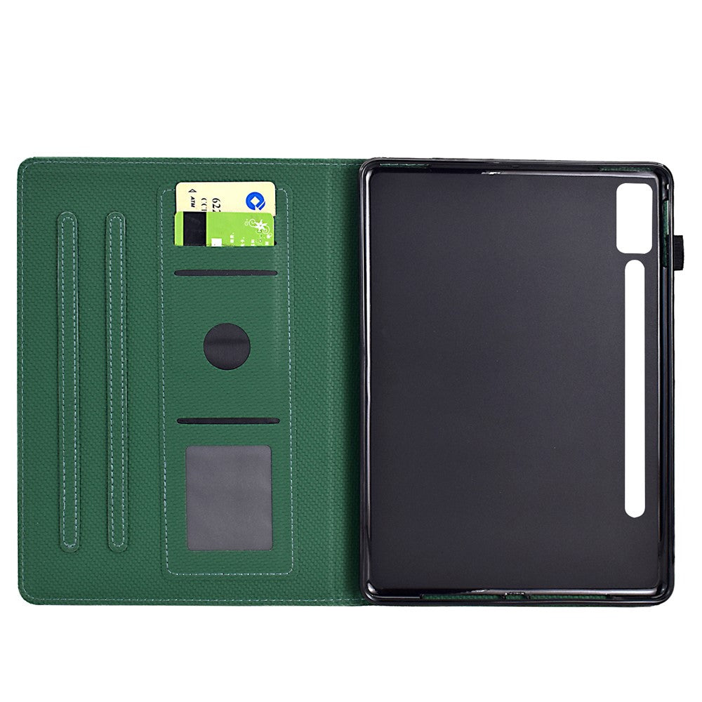 For Lenovo Tab P12 Leather Case Carbon Fiber Texture Tablet Cover Stand View - Green