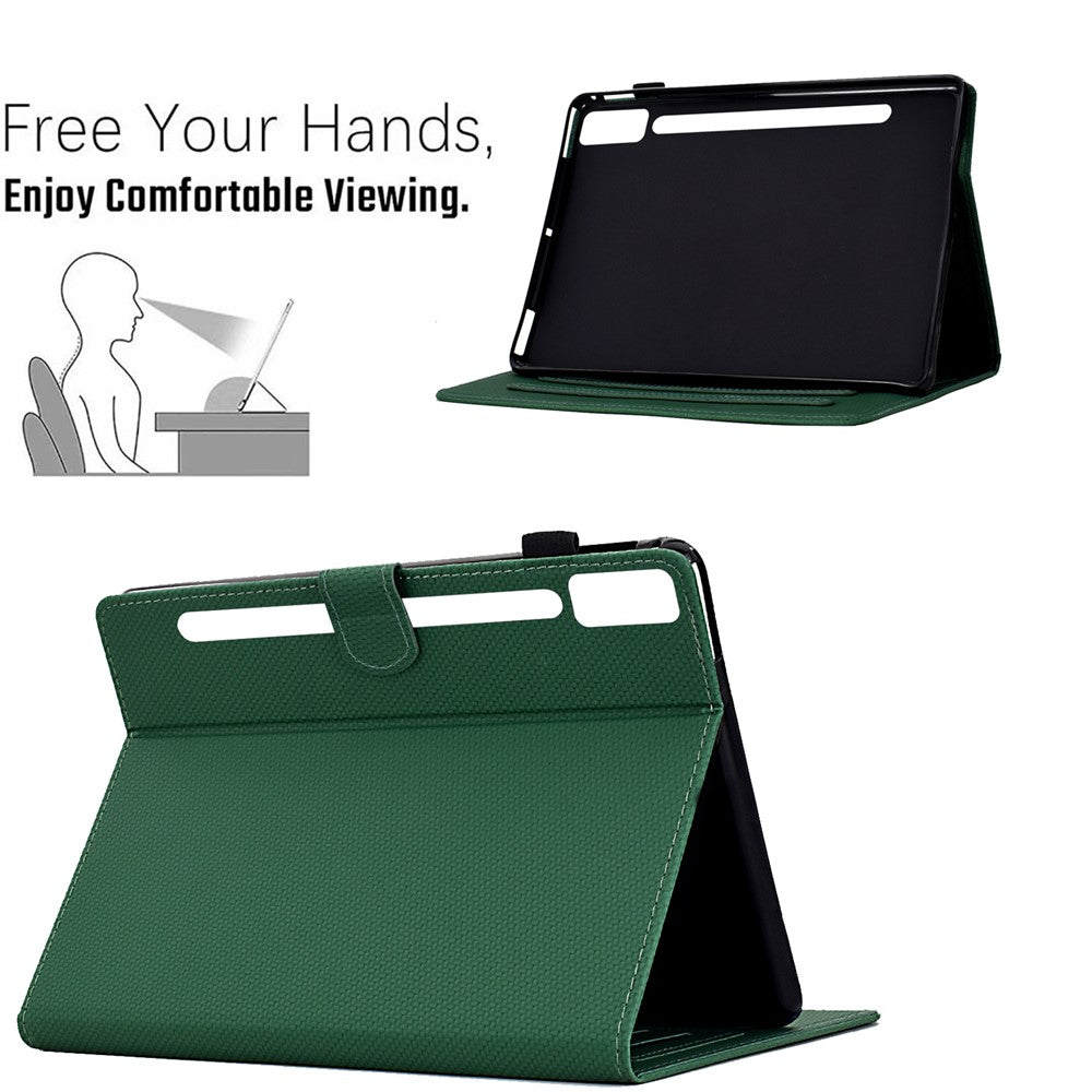 For Lenovo Tab P12 Leather Case Carbon Fiber Texture Tablet Cover Stand View - Green