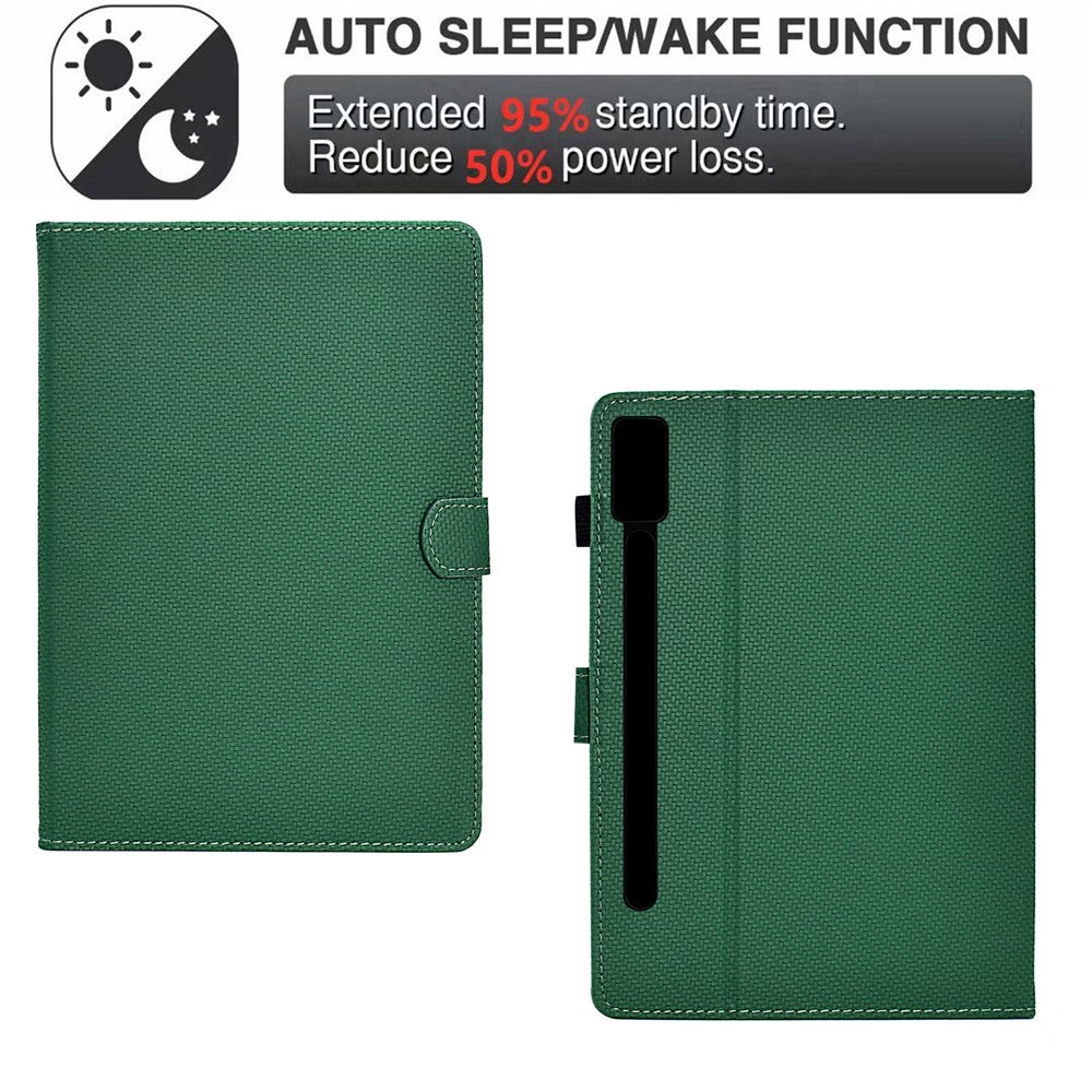 For Lenovo Tab P12 Leather Case Carbon Fiber Texture Tablet Cover Stand View - Green