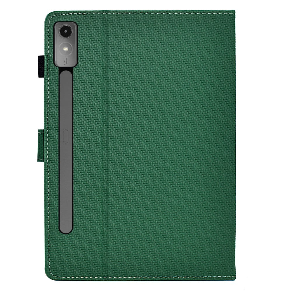 For Lenovo Tab P12 Leather Case Carbon Fiber Texture Tablet Cover Stand View - Green