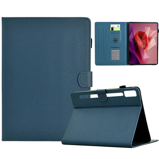 For Lenovo Tab P12 Leather Case Carbon Fiber Texture Tablet Cover Stand View - Sapphire
