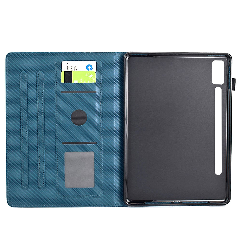 For Lenovo Tab P12 Leather Case Carbon Fiber Texture Tablet Cover Stand View - Sapphire