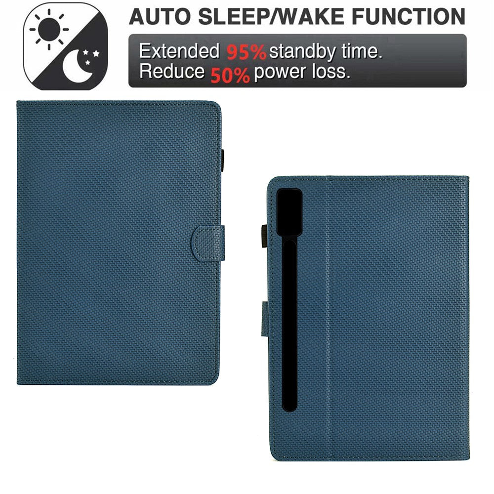 For Lenovo Tab P12 Leather Case Carbon Fiber Texture Tablet Cover Stand View - Sapphire