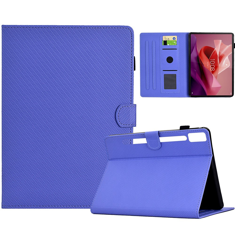 For Lenovo Tab P12 Leather Case Carbon Fiber Texture Tablet Cover Stand View - Purple