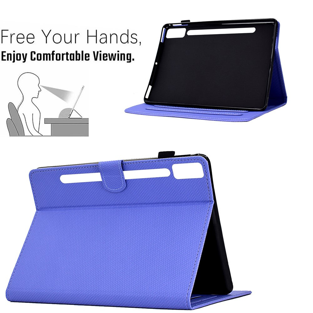 For Lenovo Tab P12 Leather Case Carbon Fiber Texture Tablet Cover Stand View - Purple