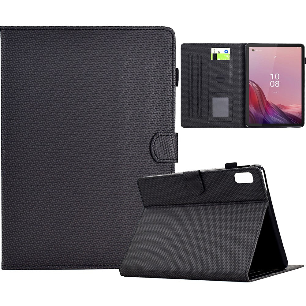For Lenovo Tab M9 TB-310FU Case Card Slots Leather Tablet Cover with Stand View - Black