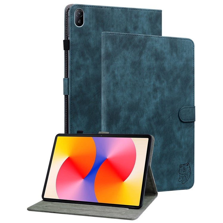 For Huawei MatePad SE 11 Tablet Cases Tiger Imprint Anti-Slip Protective PU Leather Cover - Blue
