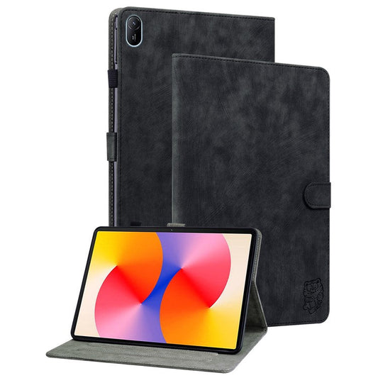 For Huawei MatePad SE 11 Tablet Cases Tiger Imprint Anti-Slip Protective PU Leather Cover - Black