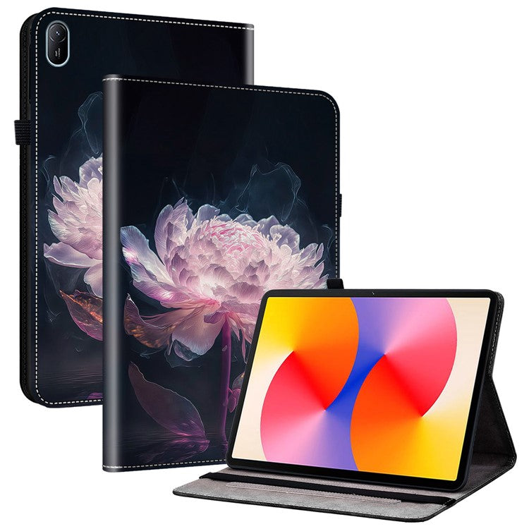 For Huawei MatePad SE 11 Case Pattern Print PU Leather Stand Tablet Cover with Card Slots - Purple Peony