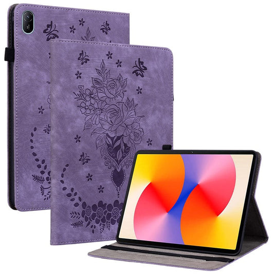For Huawei MatePad SE 11 Case Rose Flower Protective Leather Cover with Card Holder - Purple