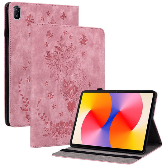 For Huawei MatePad SE 11 Case Rose Flower Protective Leather Cover with Card Holder - Pink