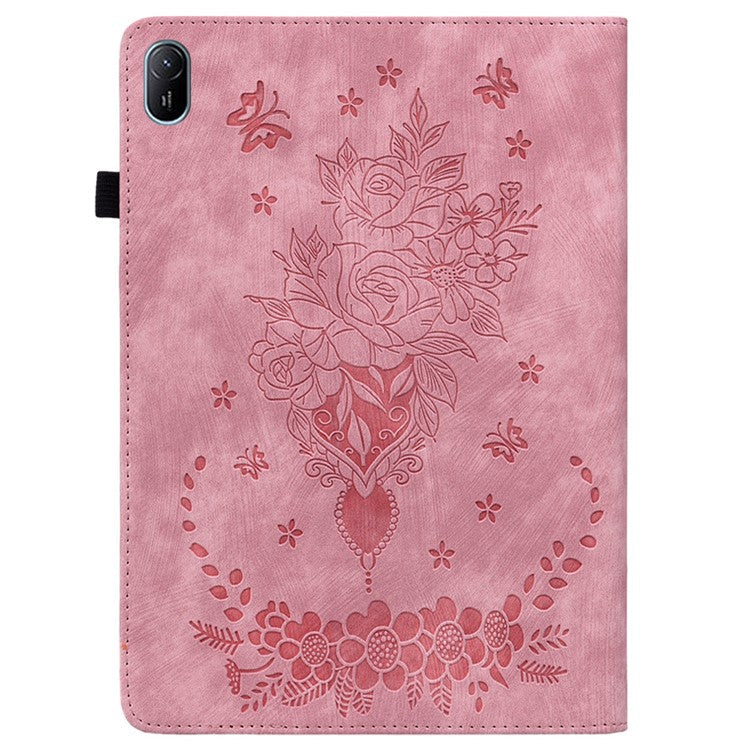 For Huawei MatePad SE 11 Case Rose Flower Protective Leather Cover with Card Holder - Pink