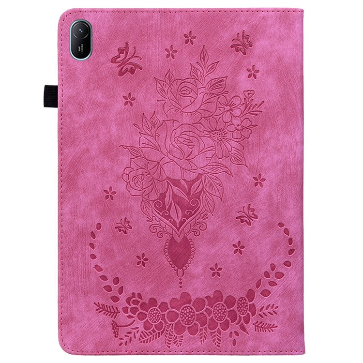 For Huawei MatePad SE 11 Case Rose Flower Protective Leather Cover with Card Holder - Rose