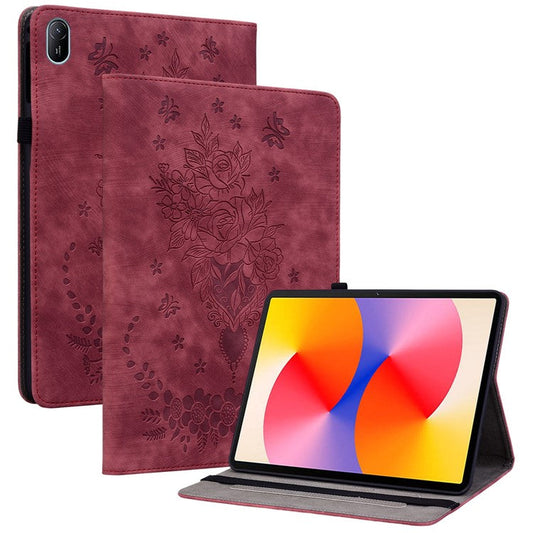 For Huawei MatePad SE 11 Case Rose Flower Protective Leather Cover with Card Holder - Red
