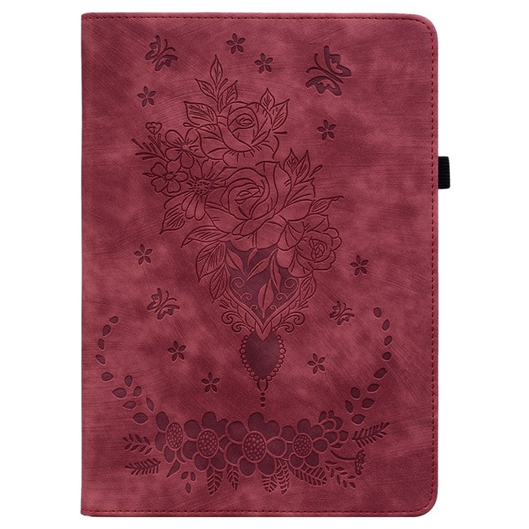For Huawei MatePad SE 11 Case Rose Flower Protective Leather Cover with Card Holder - Red
