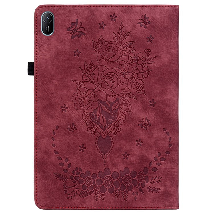 For Huawei MatePad SE 11 Case Rose Flower Protective Leather Cover with Card Holder - Red