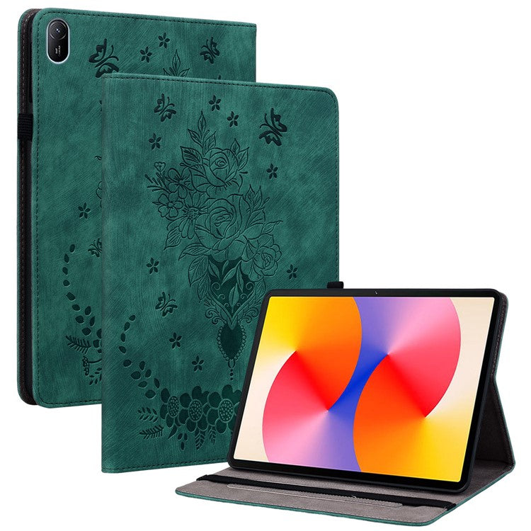 For Huawei MatePad SE 11 Case Rose Flower Protective Leather Cover with Card Holder - Green