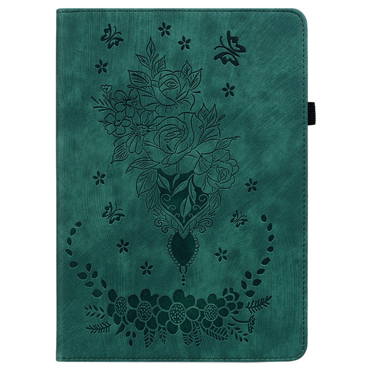 For Huawei MatePad SE 11 Case Rose Flower Protective Leather Cover with Card Holder - Green