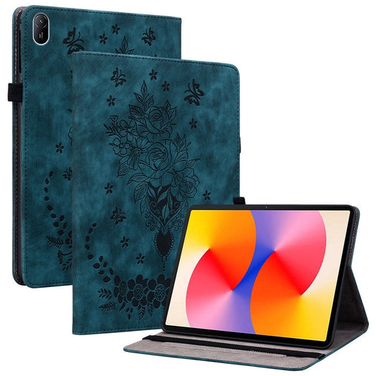For Huawei MatePad SE 11 Case Rose Flower Protective Leather Cover with Card Holder - Blue