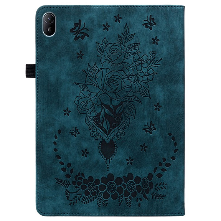For Huawei MatePad SE 11 Case Rose Flower Protective Leather Cover with Card Holder - Blue