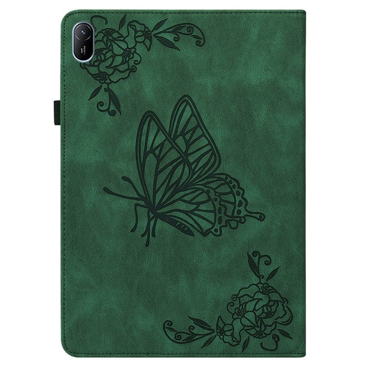 For Huawei MatePad SE 11 Case Imprinted Butterfly Flower PU Leather Flip Card Slots Tablet Cover - Green