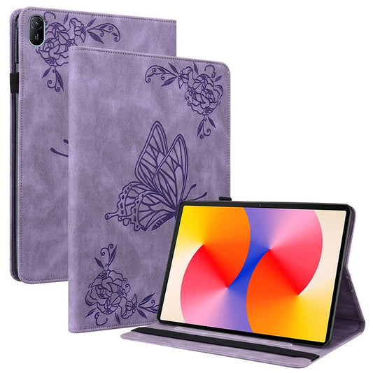 For Huawei MatePad SE 11 Case Imprinted Butterfly Flower PU Leather Flip Card Slots Tablet Cover - Purple