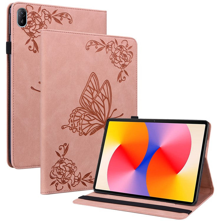 For Huawei MatePad SE 11 Case Imprinted Butterfly Flower PU Leather Flip Card Slots Tablet Cover - Pink