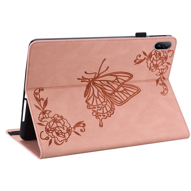 For Huawei MatePad SE 11 Case Imprinted Butterfly Flower PU Leather Flip Card Slots Tablet Cover - Pink