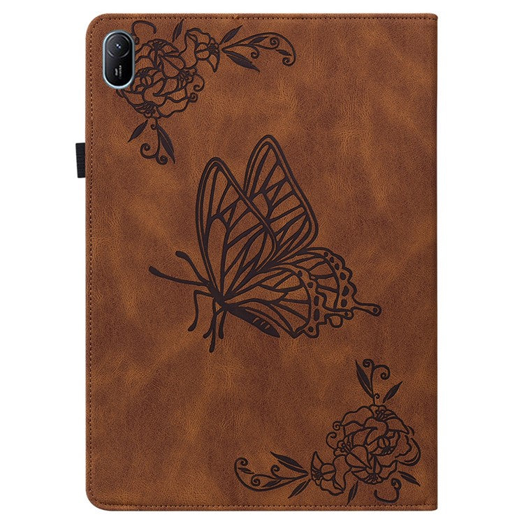 For Huawei MatePad SE 11 Case Imprinted Butterfly Flower PU Leather Flip Card Slots Tablet Cover - Brown