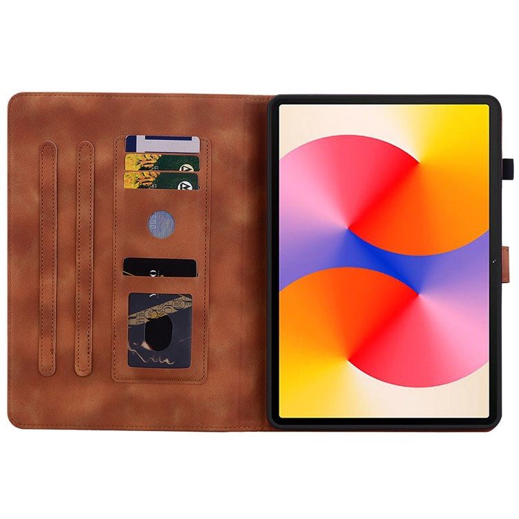 For Huawei MatePad SE 11 Case Lily Flower Imprint Leather Tablet Cover with Card Slots - Brown