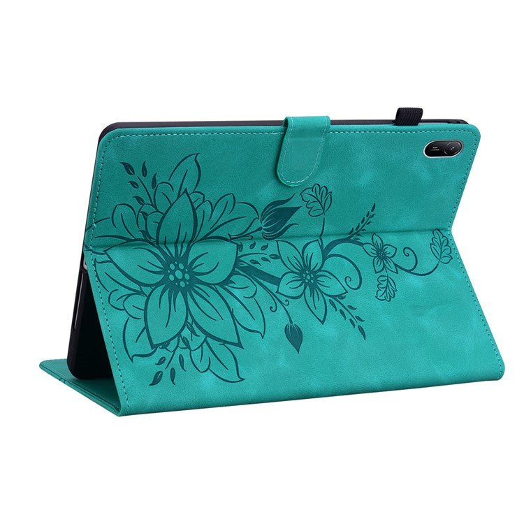 For Huawei MatePad SE 11 Case Lily Flower Imprint Leather Tablet Cover with Card Slots - Green