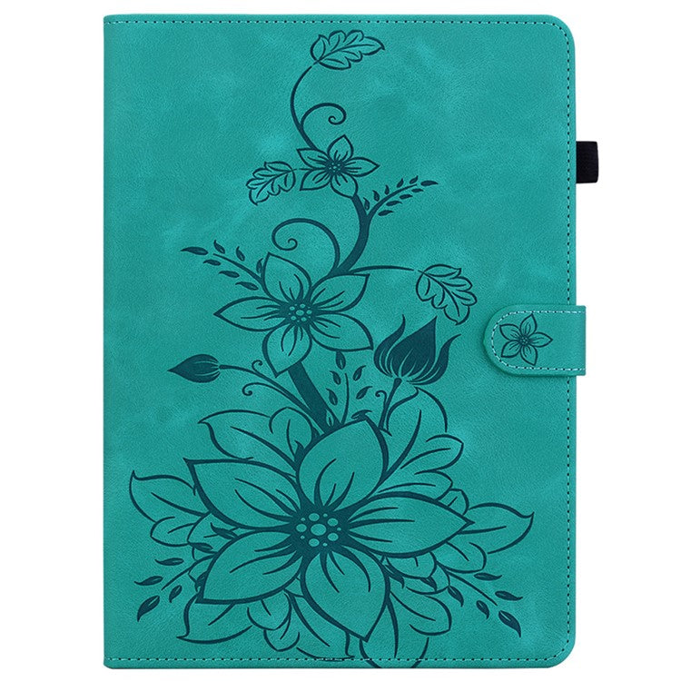 For Huawei MatePad SE 11 Case Lily Flower Imprint Leather Tablet Cover with Card Slots - Green