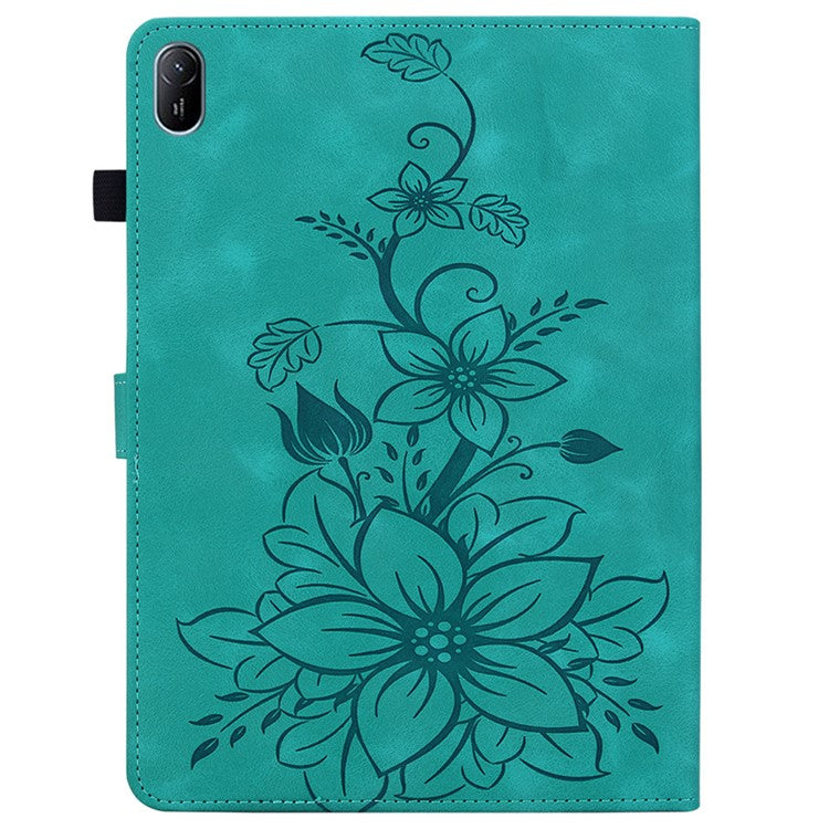 For Huawei MatePad SE 11 Case Lily Flower Imprint Leather Tablet Cover with Card Slots - Green