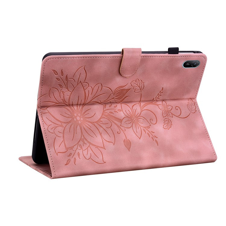 For Huawei MatePad SE 11 Case Lily Flower Imprint Leather Tablet Cover with Card Slots - Pink