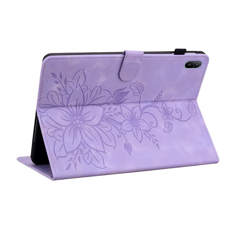 For Huawei MatePad SE 11 Case Lily Flower Imprint Leather Tablet Cover with Card Slots - Purple