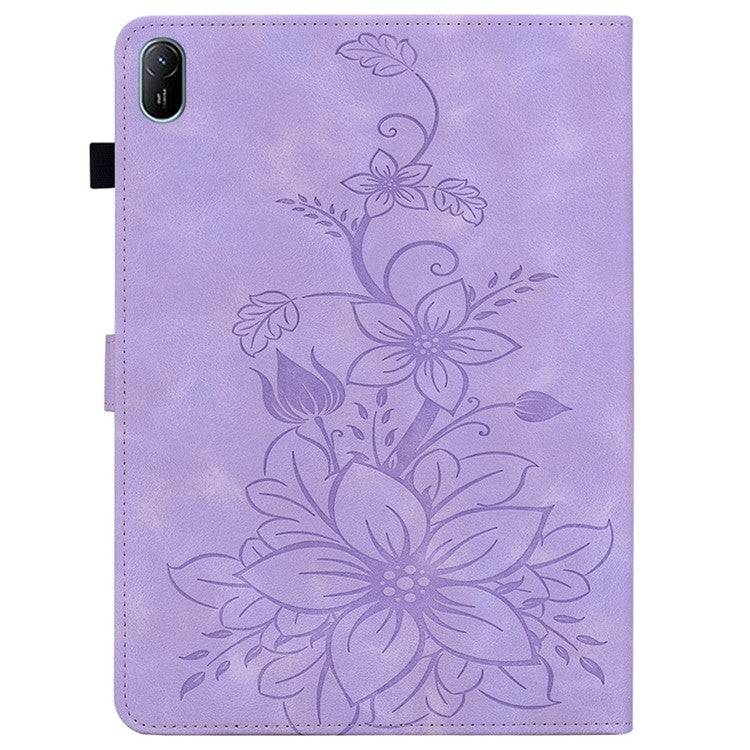 For Huawei MatePad SE 11 Case Lily Flower Imprint Leather Tablet Cover with Card Slots - Purple