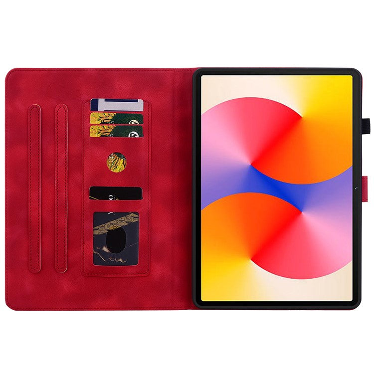 For Huawei MatePad SE 11 Case Lily Flower Imprint Leather Tablet Cover with Card Slots - Red