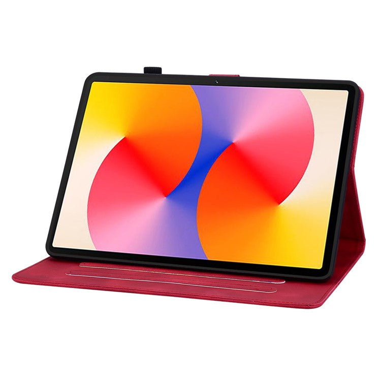 For Huawei MatePad SE 11 Case Lily Flower Imprint Leather Tablet Cover with Card Slots - Red