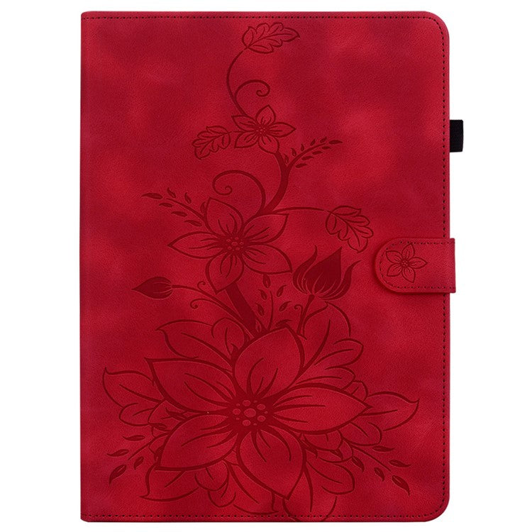 For Huawei MatePad SE 11 Case Lily Flower Imprint Leather Tablet Cover with Card Slots - Red