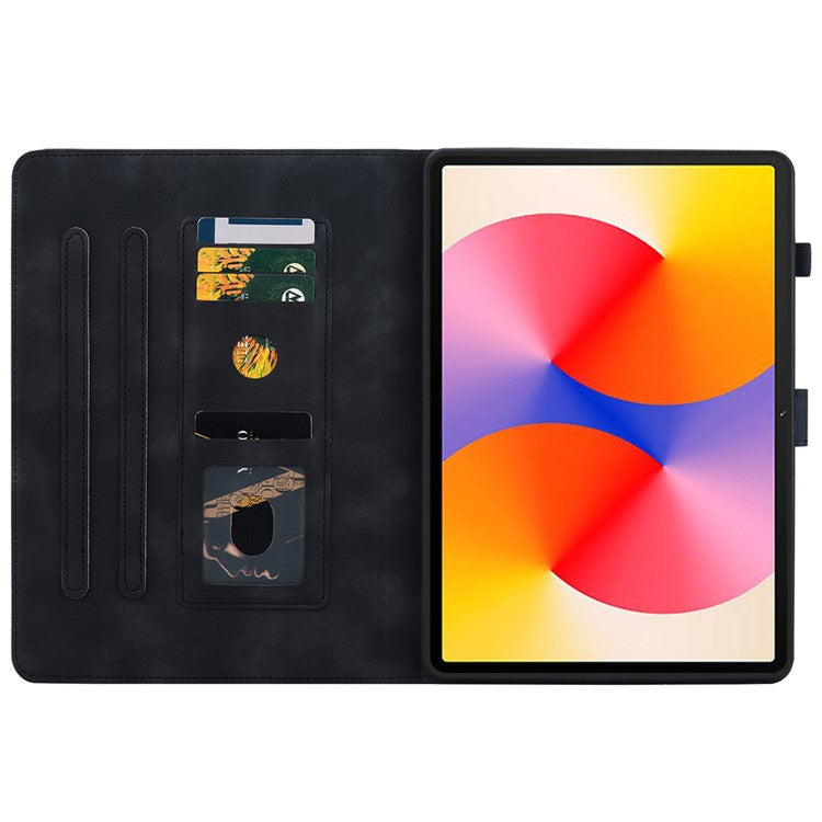 For Huawei MatePad SE 11 Case Lily Flower Imprint Leather Tablet Cover with Card Slots - Black