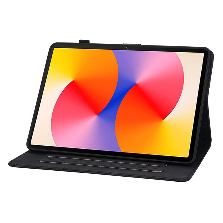 For Huawei MatePad SE 11 Case Lily Flower Imprint Leather Tablet Cover with Card Slots - Black