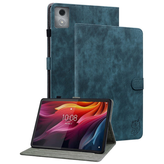 For Lenovo Tab K11 Plus Cases Anti-Slip Tiger Imprint PU Leather Tablet Cover - Blue