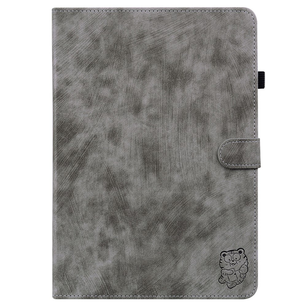 For Lenovo Tab K11 Plus Cases Anti-Slip Tiger Imprint PU Leather Tablet Cover - Grey