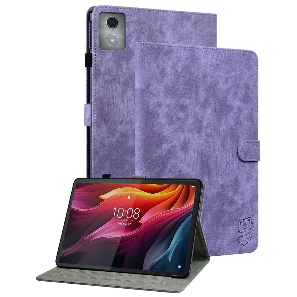 For Lenovo Tab K11 Plus Cases Anti-Slip Tiger Imprint PU Leather Tablet Cover - Purple