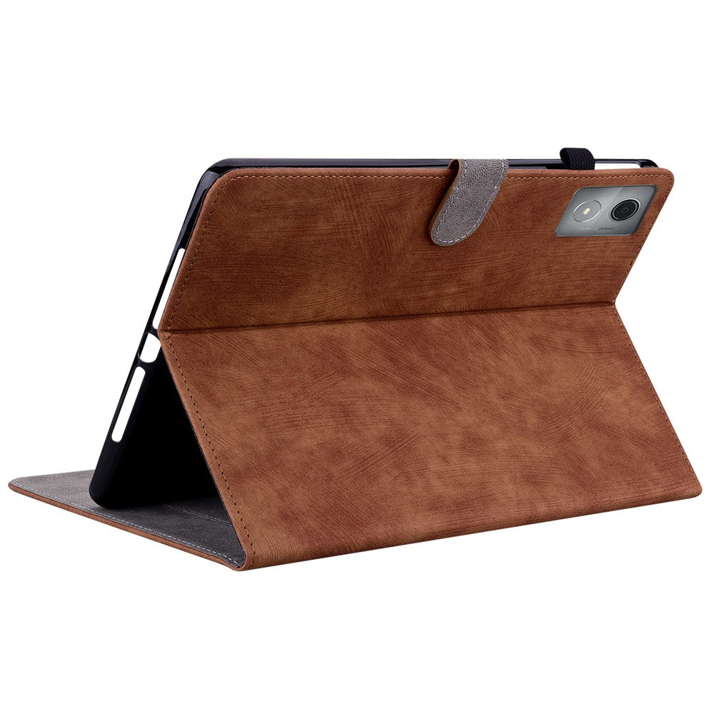 For Lenovo Tab K11 Plus Cases Anti-Slip Tiger Imprint PU Leather Tablet Cover - Brown