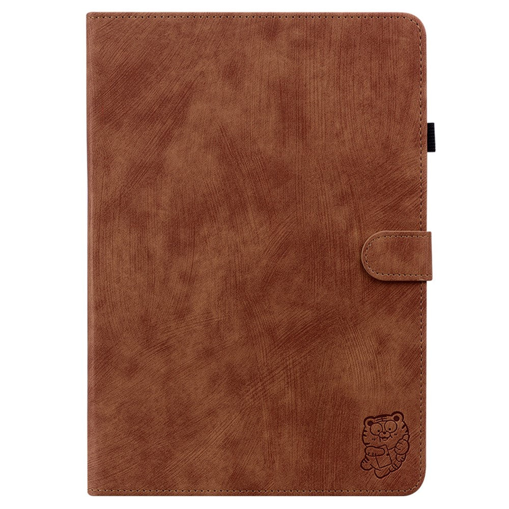 For Lenovo Tab K11 Plus Cases Anti-Slip Tiger Imprint PU Leather Tablet Cover - Brown
