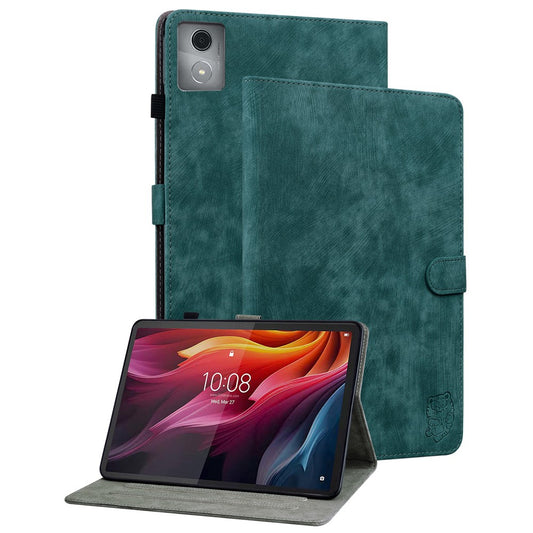 For Lenovo Tab K11 Plus Cases Anti-Slip Tiger Imprint PU Leather Tablet Cover - Green